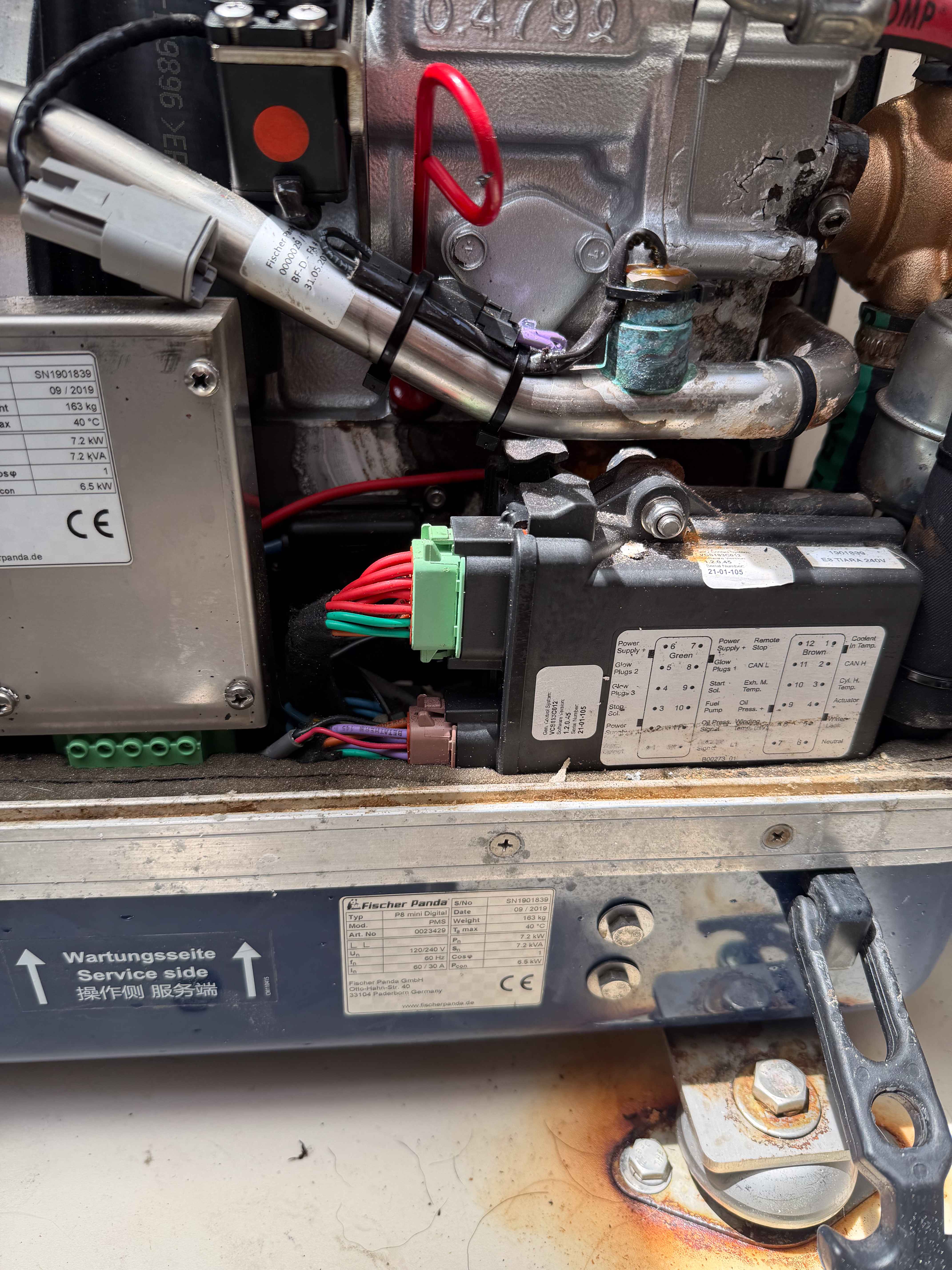 Yacht helm and console viewed from below during vessel service